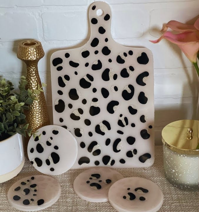 LEOPARD Print Resin Tray and Coaster Set!