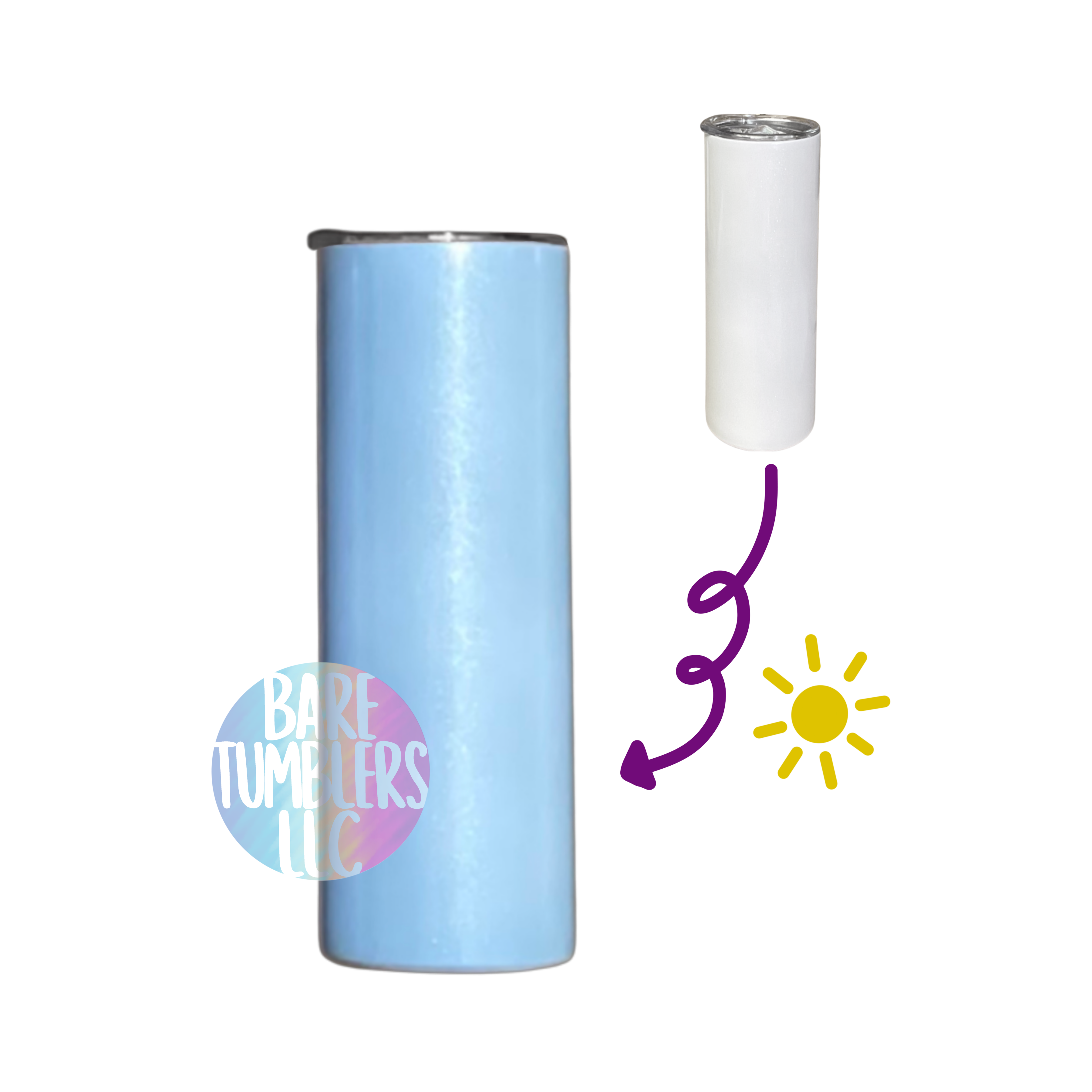 LIGHT BLUE UV Color Change 20 oz Skinny Sublimation Tumbler-TAPERLESS