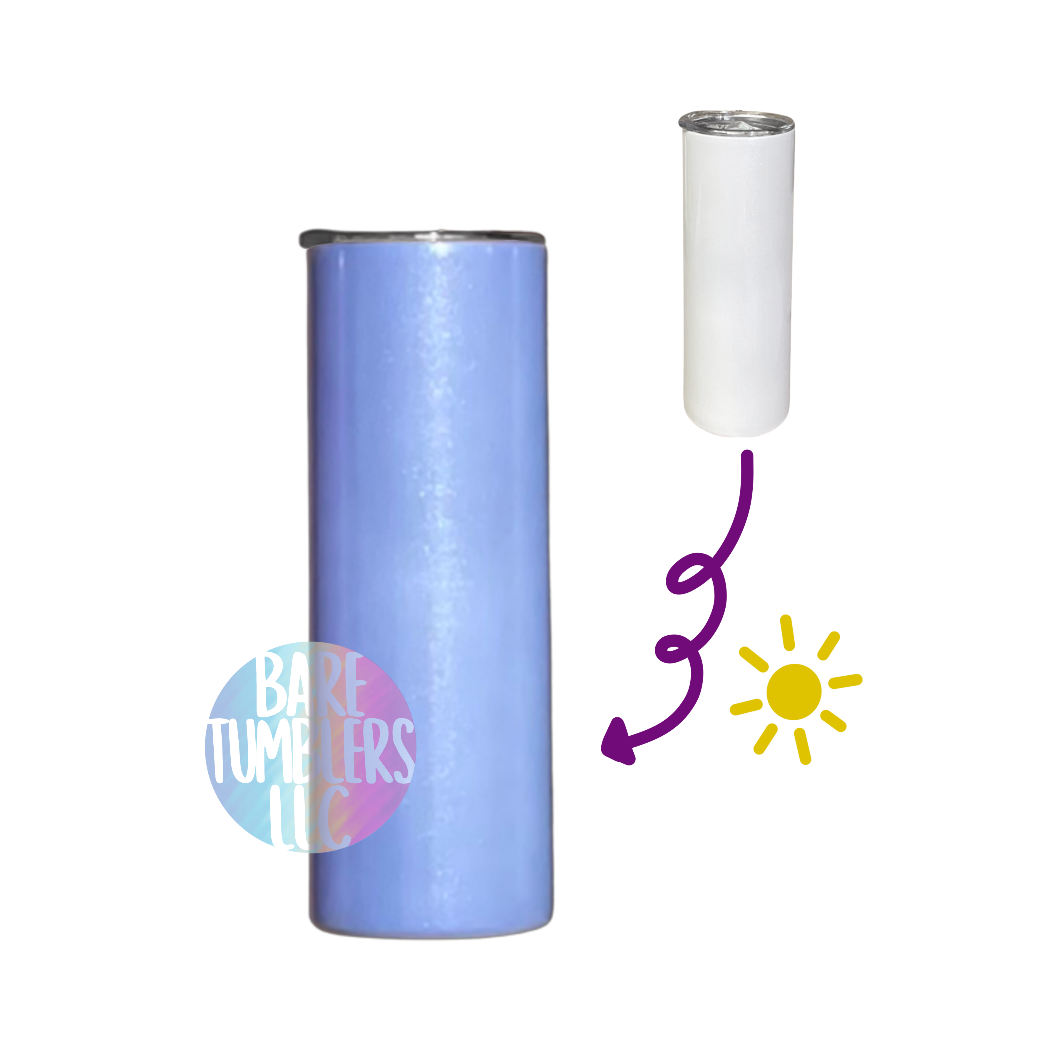 BLUE UV Color Change 20 oz Skinny Sublimation Tumbler-TAPERLESS