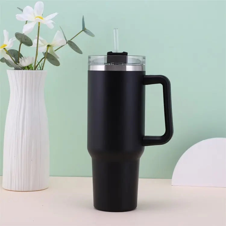 Midnight 40 oz Stainless Handle Tumbler with lid and Straw