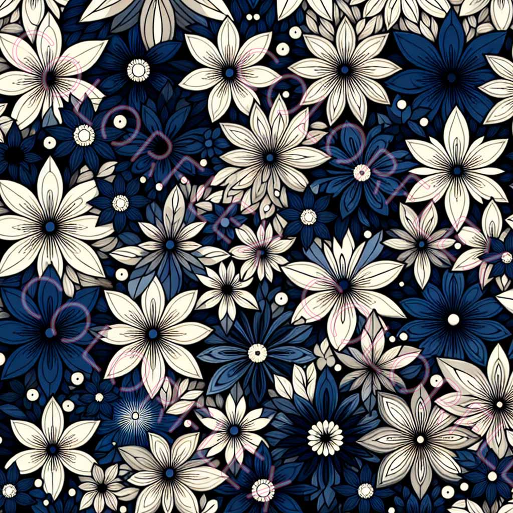 wv-1752 Navy Blue and White Flowers